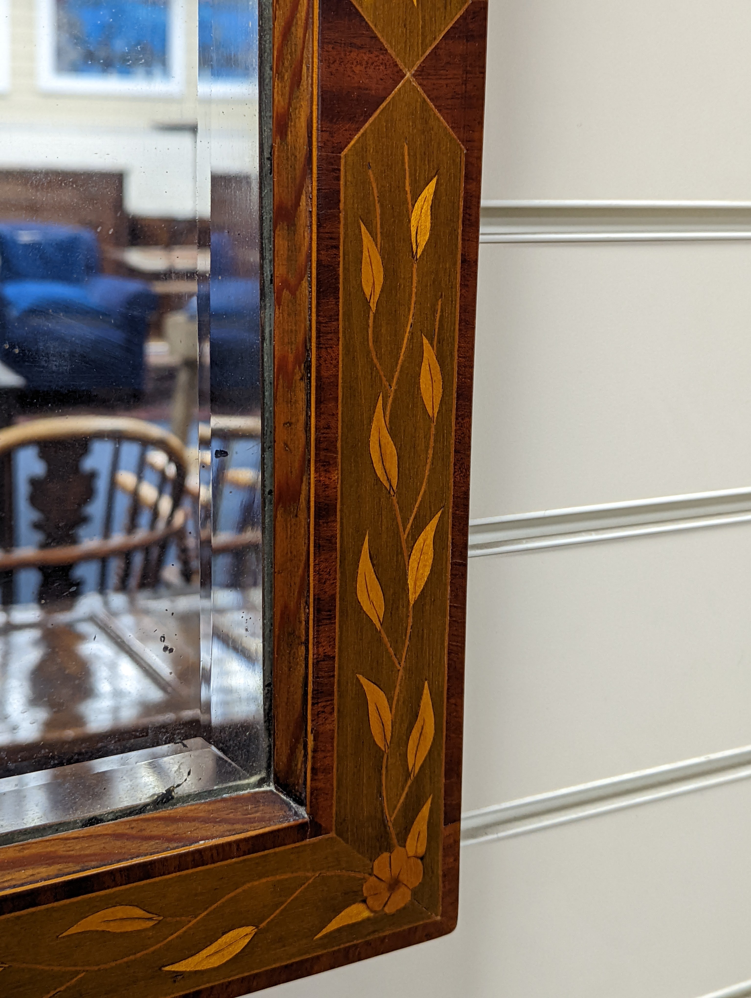 A Dutch floral rectangular marquetry and mahogany mirror, width 50cm, height 62cm